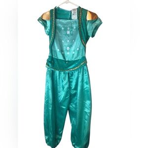 Shimmer & Shine Sparkling Teal Costume Gold accent Jumpsuit Girls Medium (7/8)